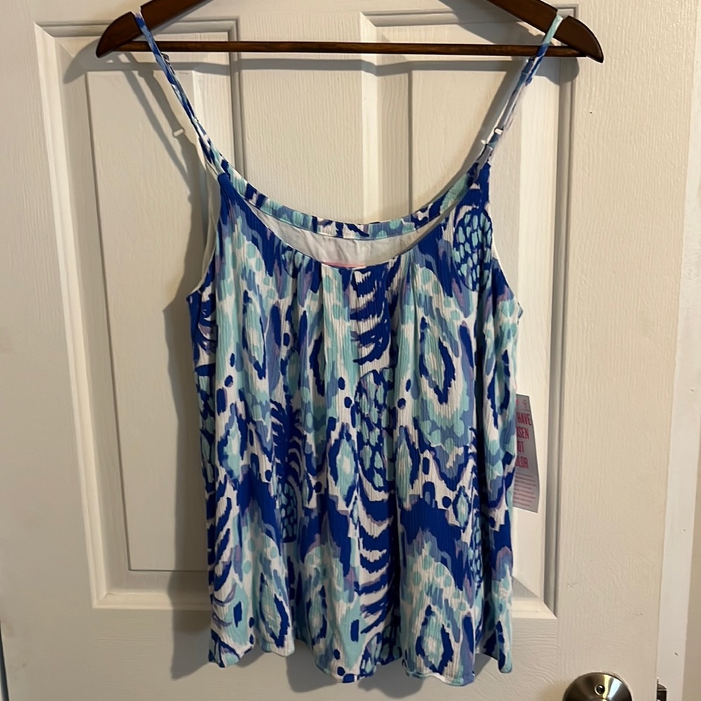 Lilly Pulitzer Serene Blue Tropi Call Me Resort Beach Spaghetti strap top